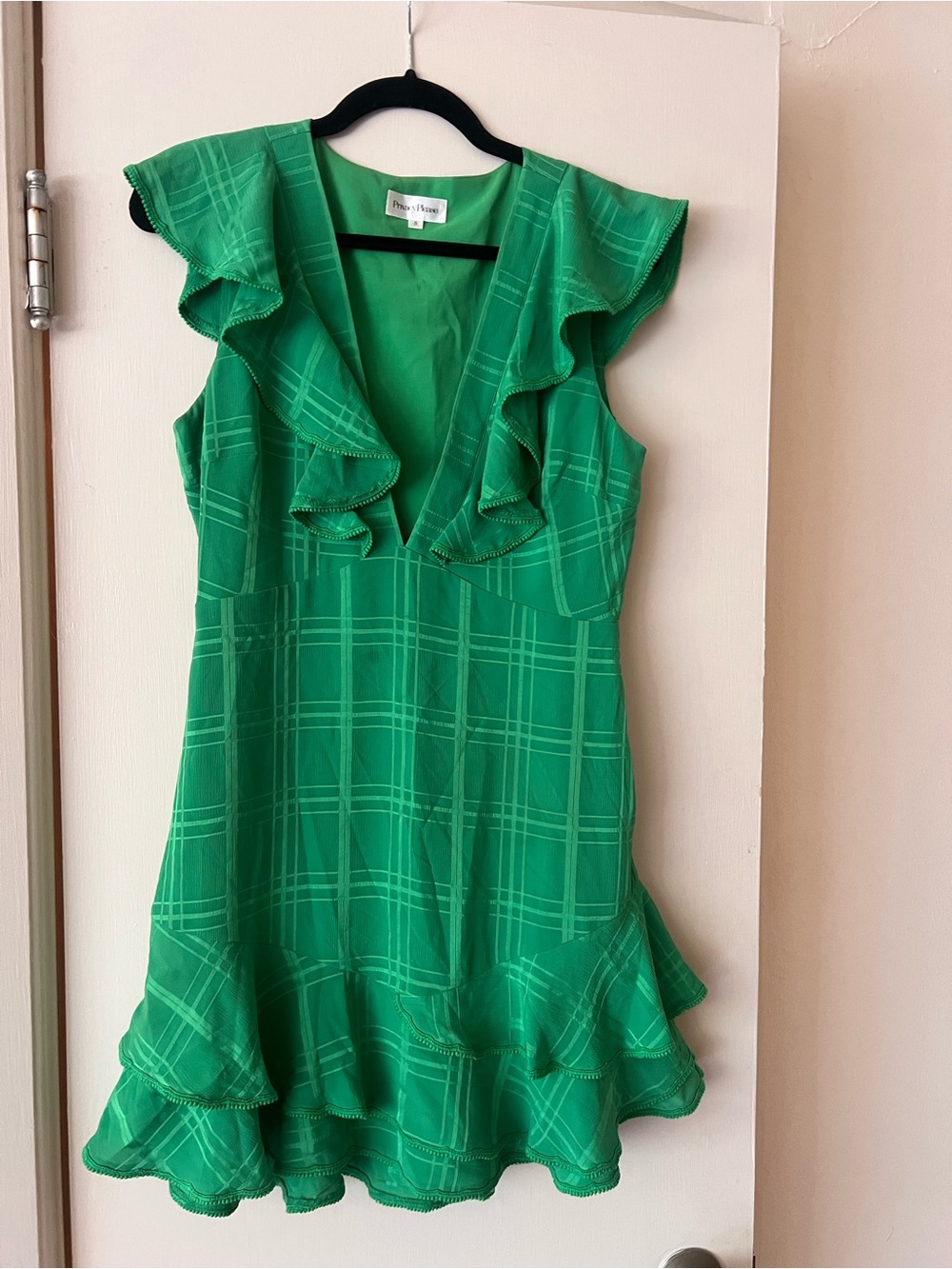 Privacy Please Emerald Green Ruffle V-Neck Dress
